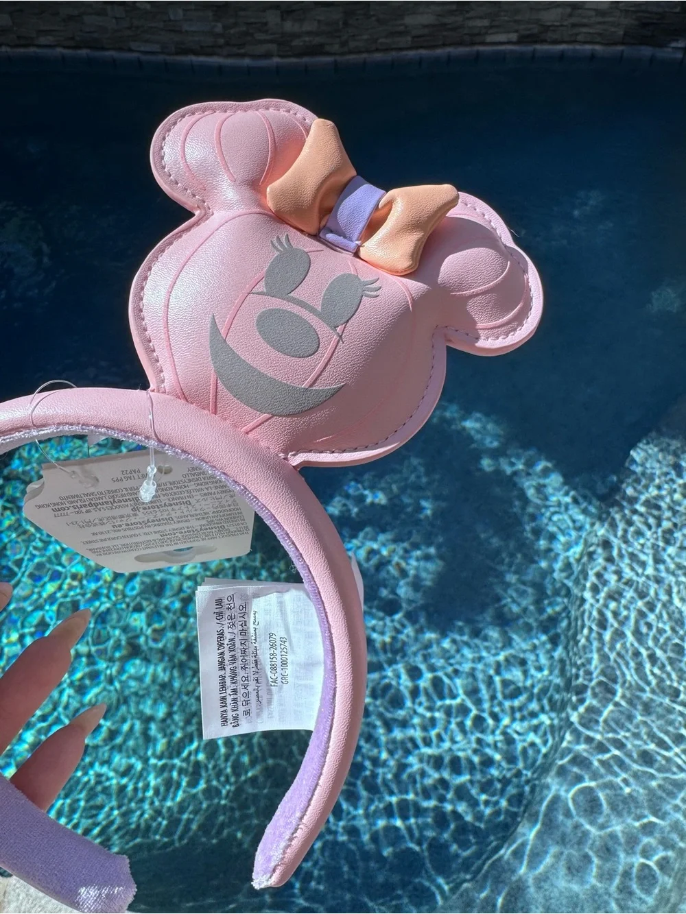 Disney Pink Minnie Ear Headband with Peach & Lavender Bows